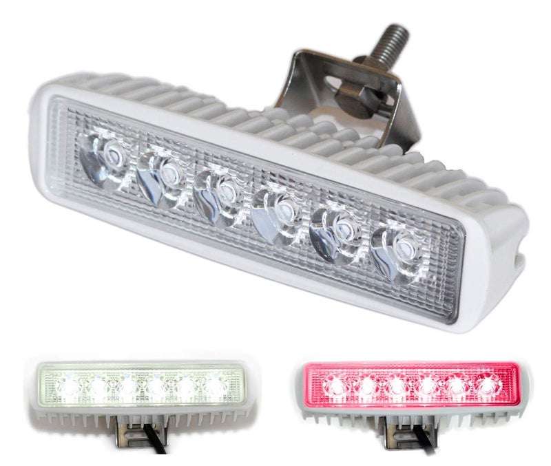Wave One Marine Dual Color LED Boat Spreader Light Deck Flood Beam Stainless Hardware & Bracket IP68 Waterproof Multicolor Bright High Lumen Output (White Housing, White & Red) - Image 1